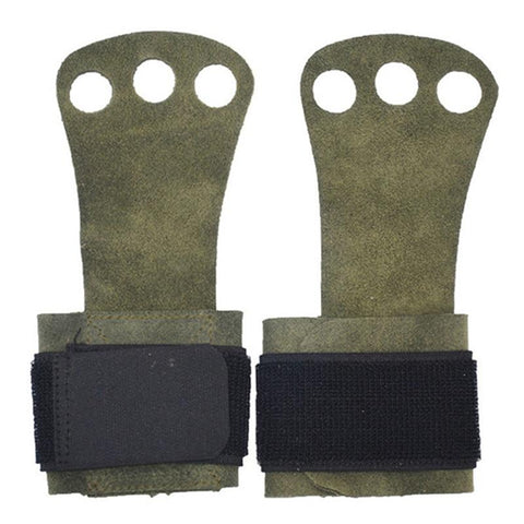 1 Pair Crossfit Grips Cow Leather Palm Protector 3-Finger Hole Kettlebell Pull Up Weight Lifting Gloves Barbell Gymnastics Grips