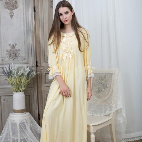 Fashion 2019 Sleepwear Loose Women Long Nightgown Solid Vintage Homewear Printing flower Nightdress Pajamas Wholesale 15 color