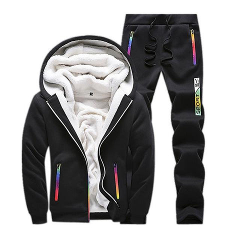 Winter Tracksuit Men Set Sporting Two Pieces Sweatsuit Mens Clothes Printed Thick Hooded Hoodies Jacket + Pants Track Suit Male
