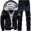 Winter Tracksuit Men Set Sporting Two Pieces Sweatsuit Mens Clothes Printed Thick Hooded Hoodies Jacket + Pants Track Suit Male