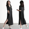 Spring New Solid Split Home Dress Cotton Comfortable Sleepwear Loose V-Neck Nightdress Intimate Lingerie Korean Bathrobe Lounge