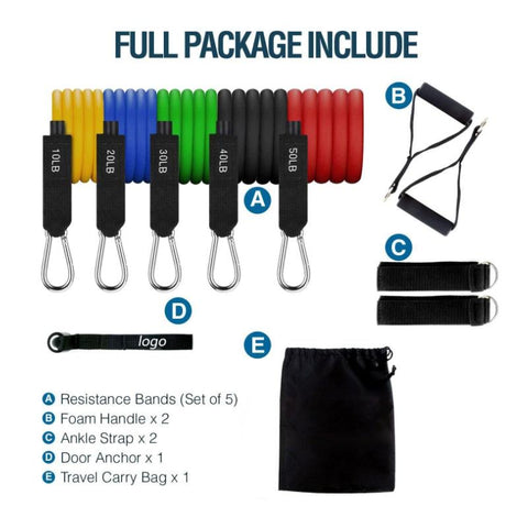 Resistance Bands Set Workout Muscle Exercise Tube Bands with Door Anchor Handles Ankle Straps Leg Fitness Gym Boxing Training