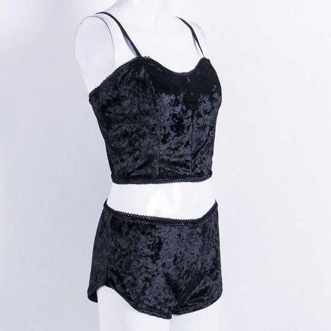 2019 Summer Two Piece Set Womens Velvet Pajamas Set Sleepwear Sexy Sleeveless Crop Tops Shorts 2Pcs Set Nightwear Plus Size