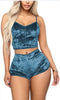 2019 Summer Two Piece Set Womens Velvet Pajamas Set Sleepwear Sexy Sleeveless Crop Tops Shorts 2Pcs Set Nightwear Plus Size