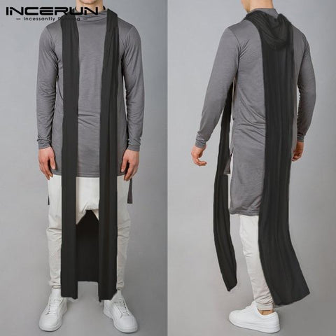 Gothic Fashion Mens Long Jackets Long Trench Thin Coat Sleeveless Casual HipHop Cardigan Male Trench Cloak Streetwear Outwear