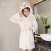 Spring Coral Velvet Hooded Women Bathrobes Ladies Cartoon Slim Pajamas Warm Medium-Long Soft Night Dress Female Nightgown