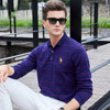 New Casual Men's Solid Striped Shirts Cotton 3D Embroidery Long sleeve Polos Mens Slim Fit Business Turn-down Polo Shirt Male
