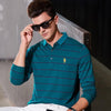 New Casual Men's Solid Striped Shirts Cotton 3D Embroidery Long sleeve Polos Mens Slim Fit Business Turn-down Polo Shirt Male