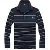 New Casual Men's Solid Striped Shirts Cotton 3D Embroidery Long sleeve Polos Mens Slim Fit Business Turn-down Polo Shirt Male