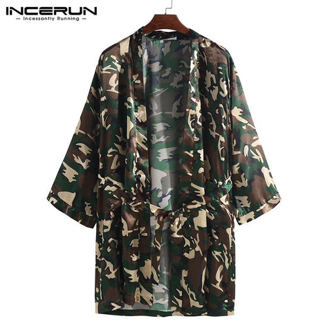 INCERUN Polyester Fashion Men 2019 Camouflage Nightgown High Quality Long Loose Bath Robes Cardigan Personal Comfortable Pajamas