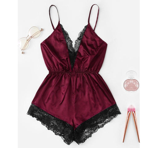 Fashion Women Summer Pizama Damska Bawelna Sexy Lingerie Girl V neck Pijamas Para As Mulheres Lace Splice Bodysuit Sleepwear