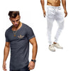 2019 Summer Men pleated T Shirts+pants Sets Tide brand Hot Sale Cotton Comfortable Short Sleeve Tshirt men Casual Set Pant