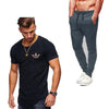 2019 Summer Men pleated T Shirts+pants Sets Tide brand Hot Sale Cotton Comfortable Short Sleeve Tshirt men Casual Set Pant