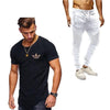 2019 Summer Men pleated T Shirts+pants Sets Tide brand Hot Sale Cotton Comfortable Short Sleeve Tshirt men Casual Set Pant