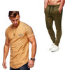 2019 Summer Men pleated T Shirts+pants Sets Tide brand Hot Sale Cotton Comfortable Short Sleeve Tshirt men Casual Set Pant