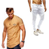 2019 Summer Men pleated T Shirts+pants Sets Tide brand Hot Sale Cotton Comfortable Short Sleeve Tshirt men Casual Set Pant