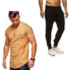 2019 Summer Men pleated T Shirts+pants Sets Tide brand Hot Sale Cotton Comfortable Short Sleeve Tshirt men Casual Set Pant