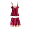 4 Piece Pj Set Sexy Women Pajamas Sets Women Faux Silk Pyjama Lace Sling Sleeveless Shirt Shorts Summer Robe Sleepwear Nightwear