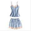 4 Piece Pj Set Sexy Women Pajamas Sets Women Faux Silk Pyjama Lace Sling Sleeveless Shirt Shorts Summer Robe Sleepwear Nightwear