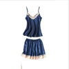 4 Piece Pj Set Sexy Women Pajamas Sets Women Faux Silk Pyjama Lace Sling Sleeveless Shirt Shorts Summer Robe Sleepwear Nightwear