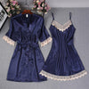 4 Piece Pj Set Sexy Women Pajamas Sets Women Faux Silk Pyjama Lace Sling Sleeveless Shirt Shorts Summer Robe Sleepwear Nightwear