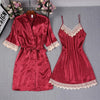 4 Piece Pj Set Sexy Women Pajamas Sets Women Faux Silk Pyjama Lace Sling Sleeveless Shirt Shorts Summer Robe Sleepwear Nightwear