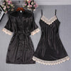 4 Piece Pj Set Sexy Women Pajamas Sets Women Faux Silk Pyjama Lace Sling Sleeveless Shirt Shorts Summer Robe Sleepwear Nightwear