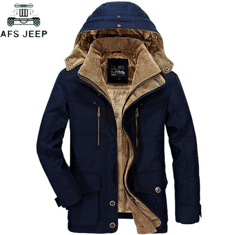 AFS JEEP Brand Thickening Hooded Winter Parkas men Plus Size 5XL 6XL Military Warm Fleece With Fur Parka Men Winter Jacket Men