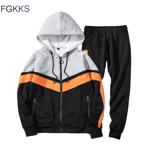 FGKKS Fashion Men Tracksuit Cardigan Sweatshirt Pants Long 2019 Streetwear Men's Zipper Letter Print Tracksuit Men EU Size