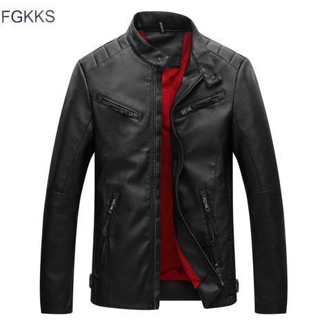 FGKKS Winter Leather Jacket Men Velvet Thick Warm Leather Jackets Men Pu Leather Motorcycle Leather  Jackets Male Coat